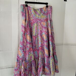 Lauren Ralph Lauren Multicolor Paisley Maxi Tiered Skirt SZ1X Pull On Boho Chic